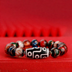 Sacred Ash Glaze Ancient-Style Multigem Nine-Eyed Dzi Bracelet