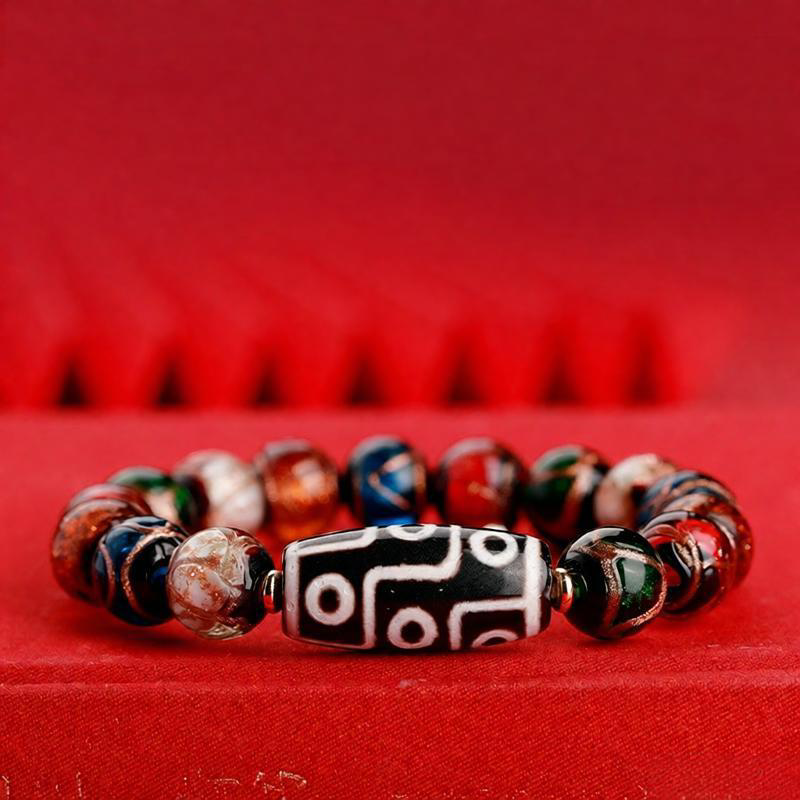 Sacred Ash Glaze Ancient-Style Multigem Nine-Eyed Dzi Bracelet