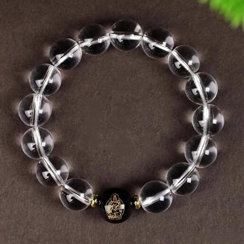 Natural Clear Quartz Zodiac Guardian Transfer-Bead Bracelet