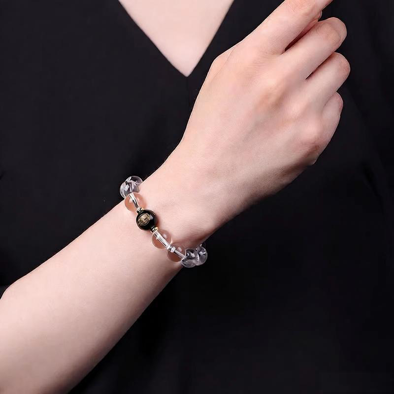 Natural Clear Quartz Zodiac Guardian Transfer-Bead Bracelet