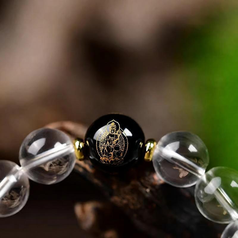 Natural Clear Quartz Zodiac Guardian Transfer-Bead Bracelet