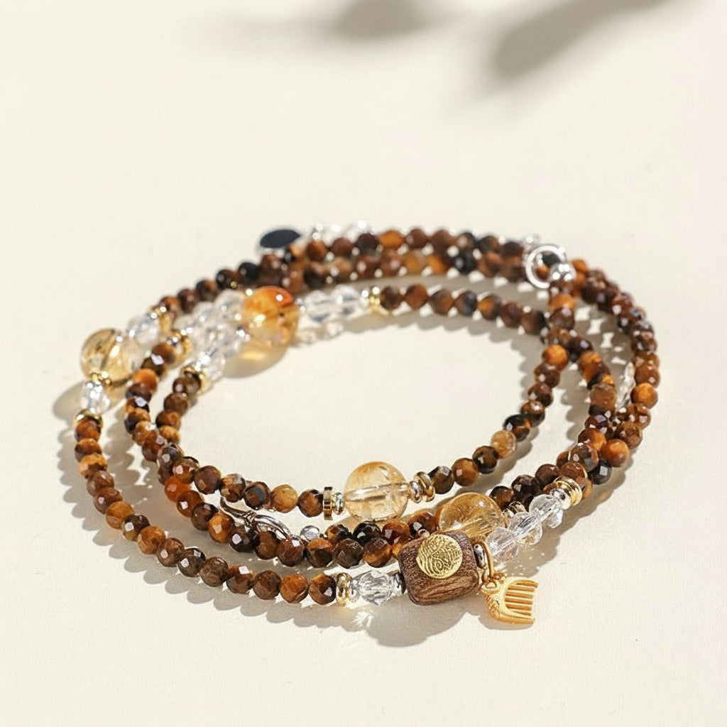 Tiger Eye, Agarwood & Yellow Topaz Vintage Art-Inspired Necklace