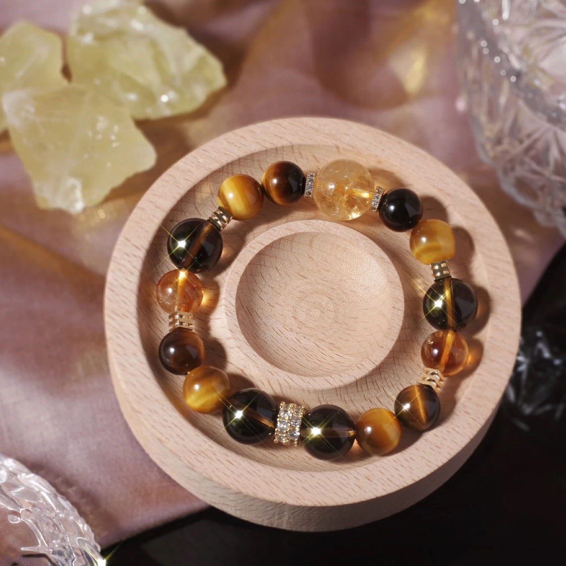 Natural Yellow Topaz & Tiger Eye Crystal Bead Bracelet