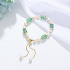 Natural Green Strawberry Quartz & Pearl Adjustable Slide Bracelet