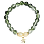 White Crackle Quartz, Green Phantom & Golden Rutilated Quartz “Emerald Forest” Star Bracelet