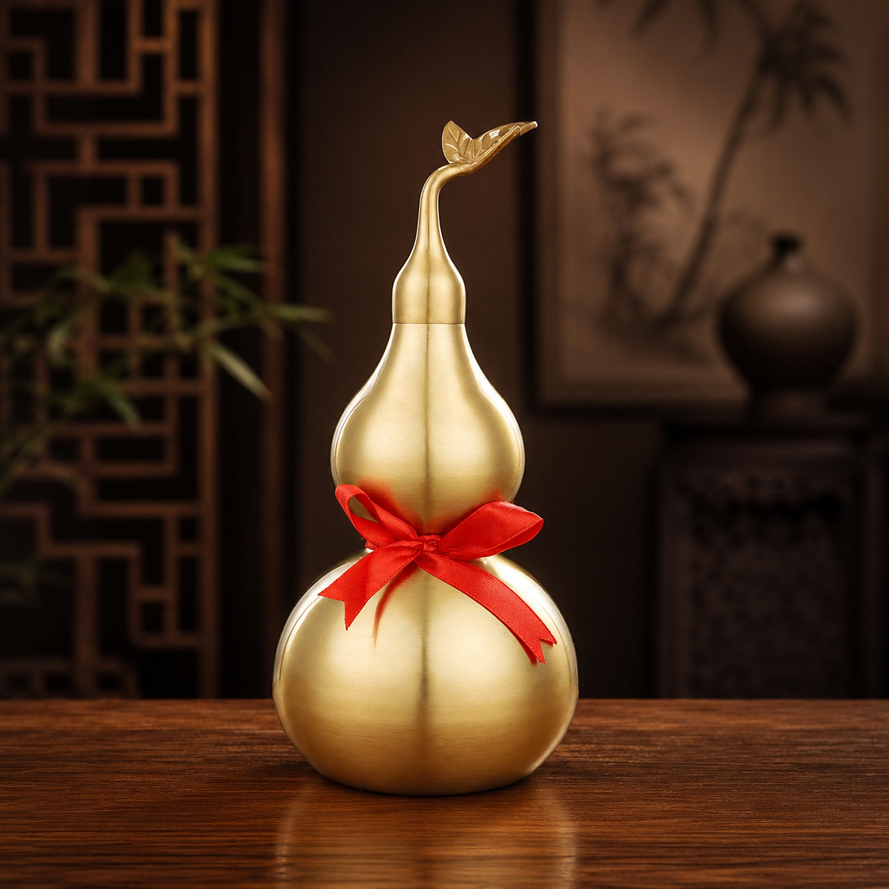 Brass Blessing Gourd Feng Shui Display Ornament – Prosperity, Protection & Harmony