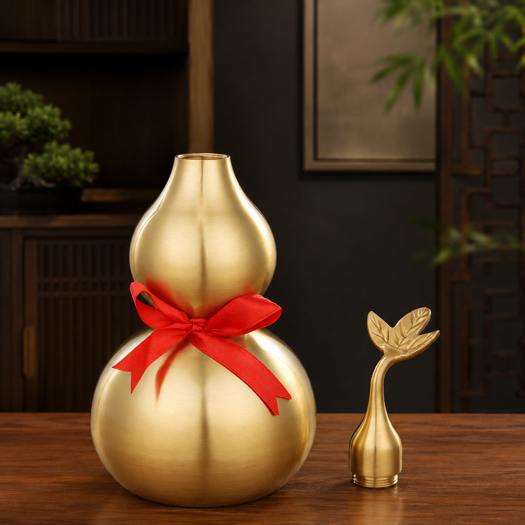 Brass Blessing Gourd Feng Shui Display Ornament – Prosperity, Protection & Harmony