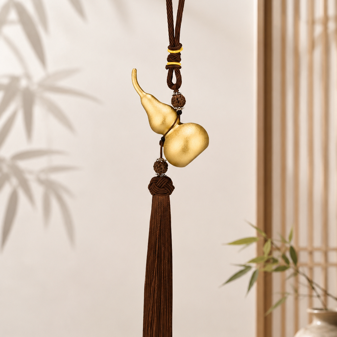 Brass Blessing Gourd Hanging Ornament with Tassel – Protection, Prosperity & Harmony