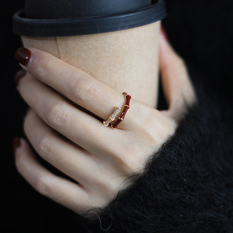 Red Agate Bamboo Rising Fortune Ring in S925 Sterling Silver