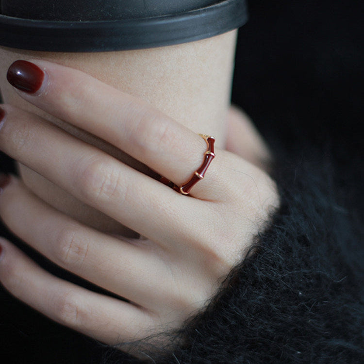 Red Agate Bamboo Rising Fortune Ring in S925 Sterling Silver