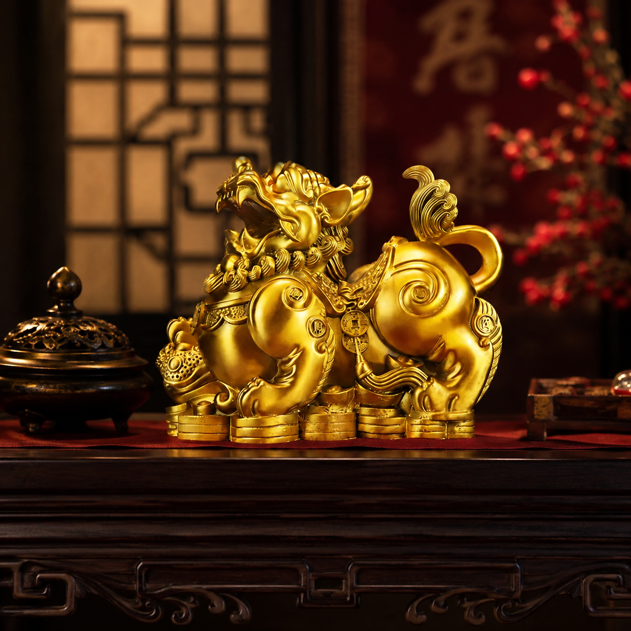 Brass Pixiu Wealth Guardian Pair – Prosperity & Protection Feng Shui Ornament
