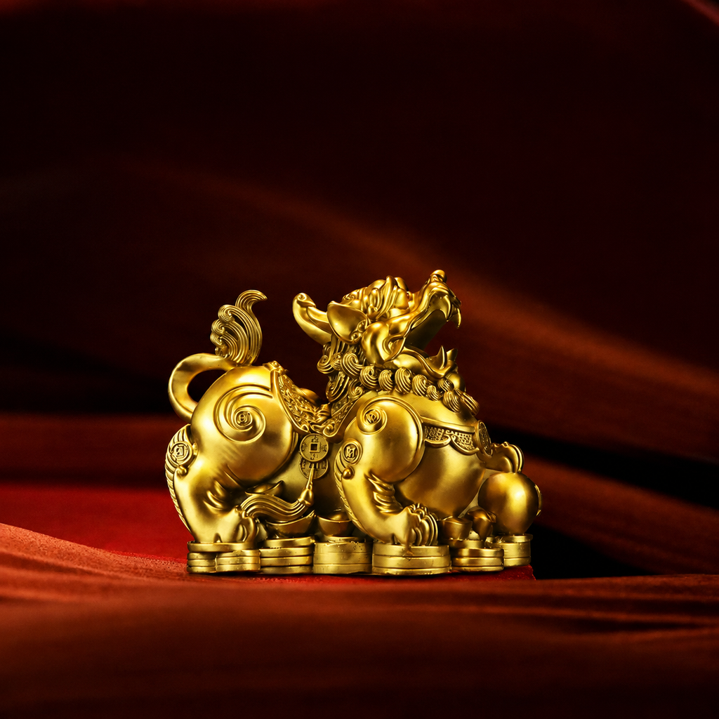 Brass Pixiu Wealth Guardian Pair – Prosperity & Protection Feng Shui Ornament