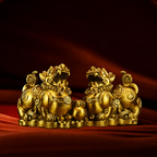 Brass Pixiu Wealth Guardian Pair – Prosperity & Protection Feng Shui Ornament