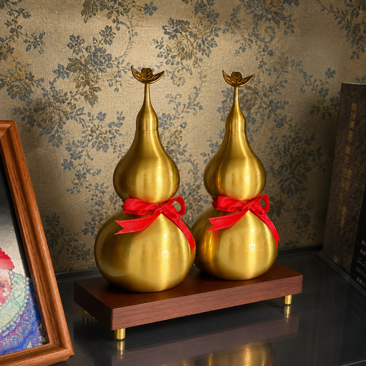 Custom-made blessed items - a pair of brass gourd ornaments