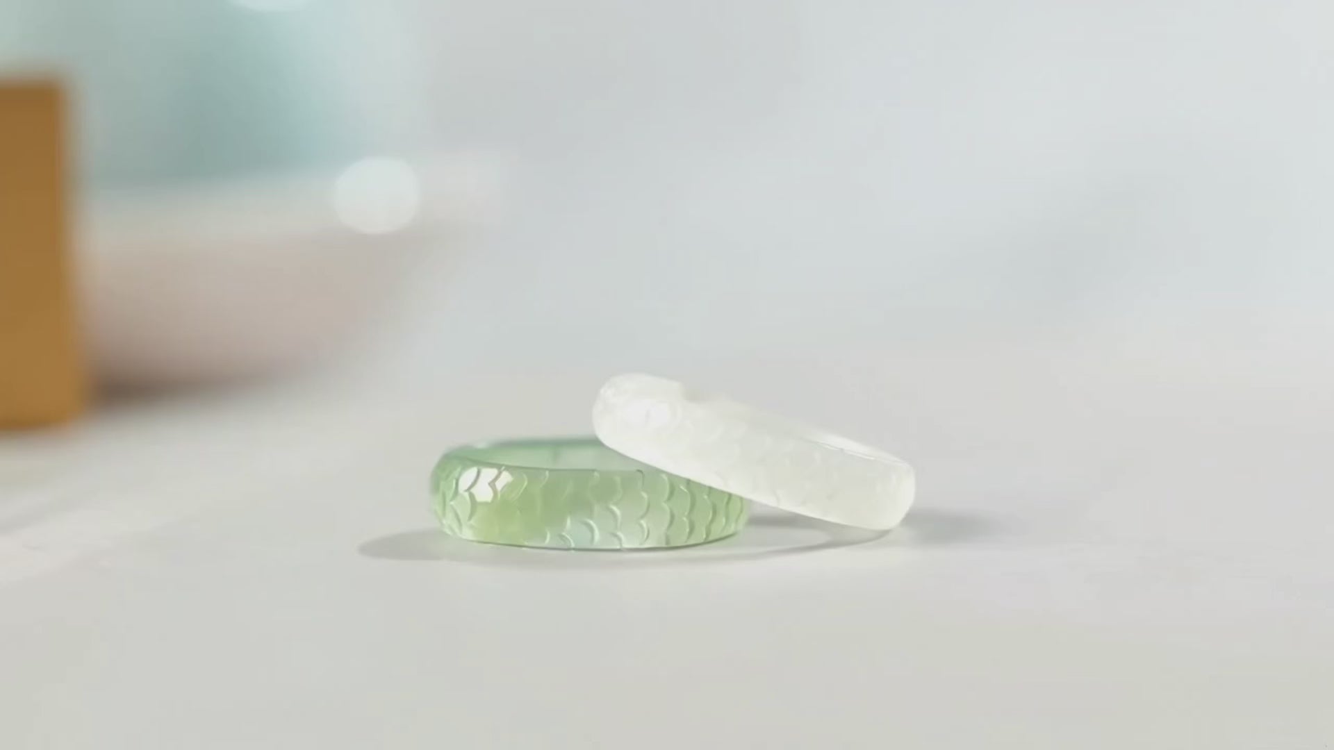 Hetian White Jade Cyan Jade Koi Fish Success Luck Ring