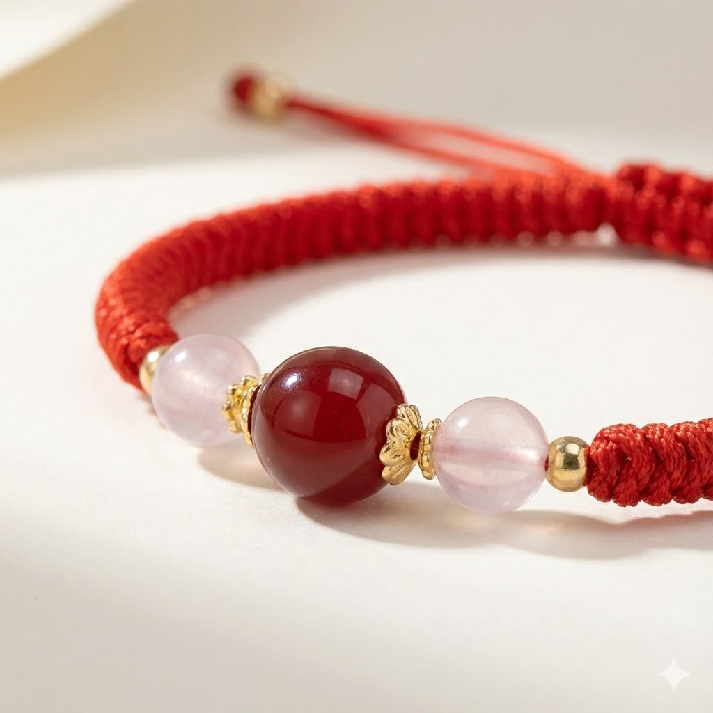 Floral Hexiang Bead Lucky Cord Bracelet