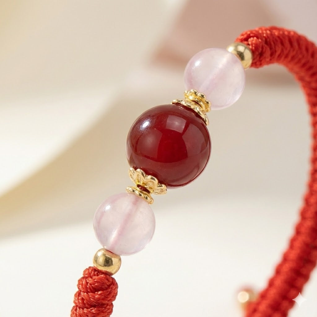 Floral Hexiang Bead Lucky Cord Bracelet