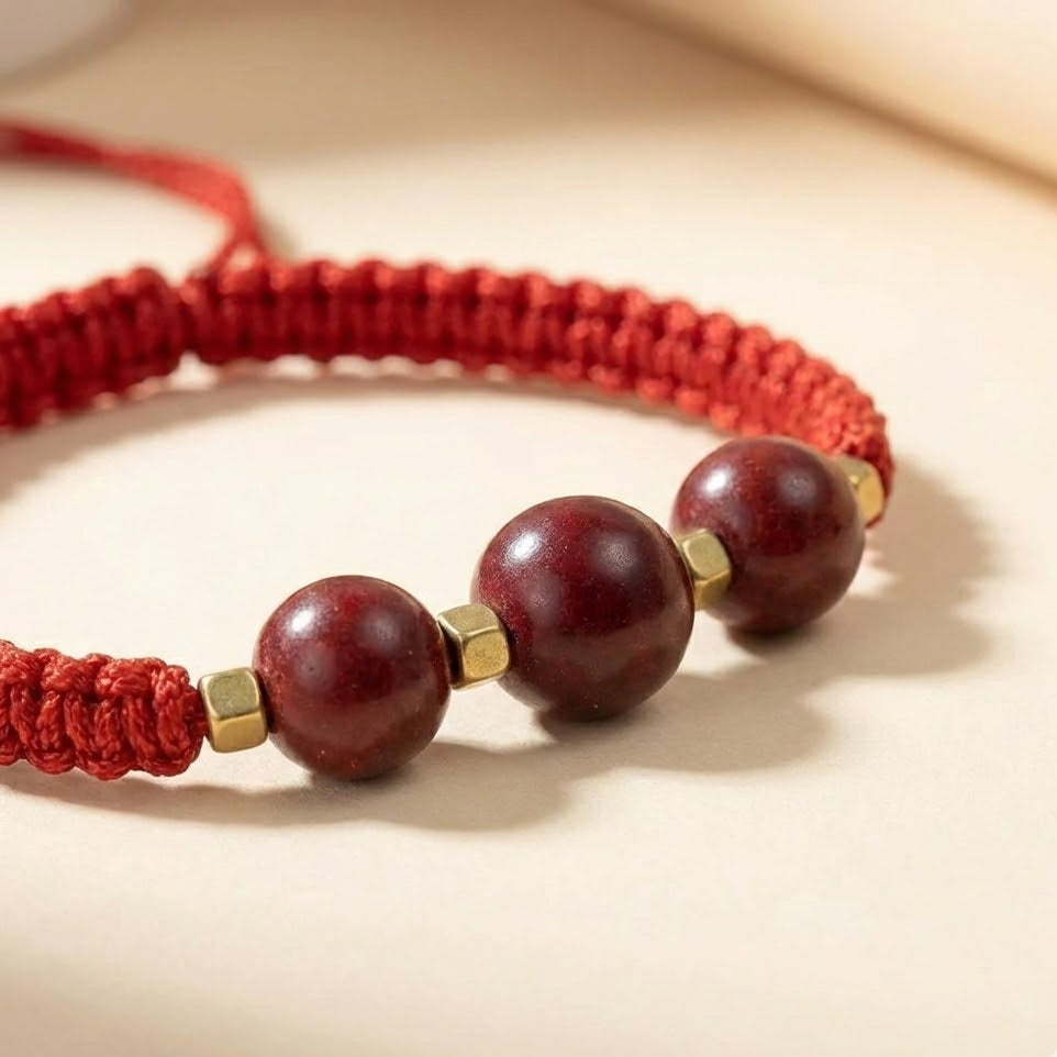 Floral Hexiang Bead Lucky Cord Braided Bracelet