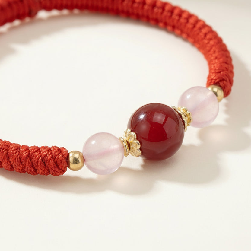Floral Hexiang Bead Lucky Cord Bracelet