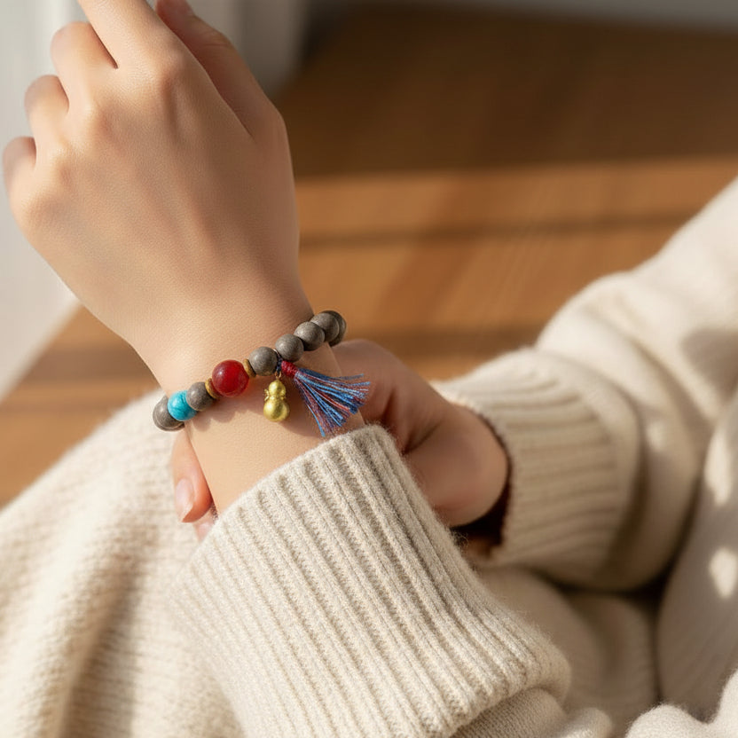Pulsera de cuentas de calabaza Hexiang con pulsera de resina de dragón blanco