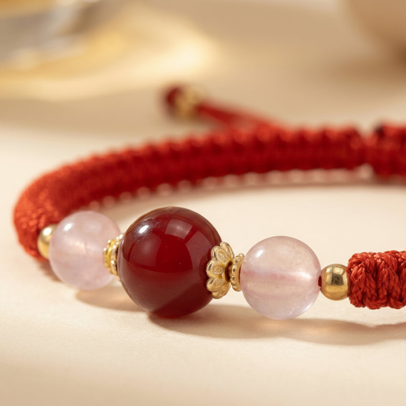 Floral Hexiang Bead Lucky Cord Bracelet