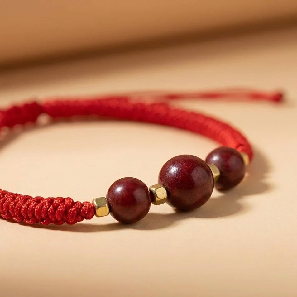 Floral Hexiang Bead Lucky Cord Braided Bracelet