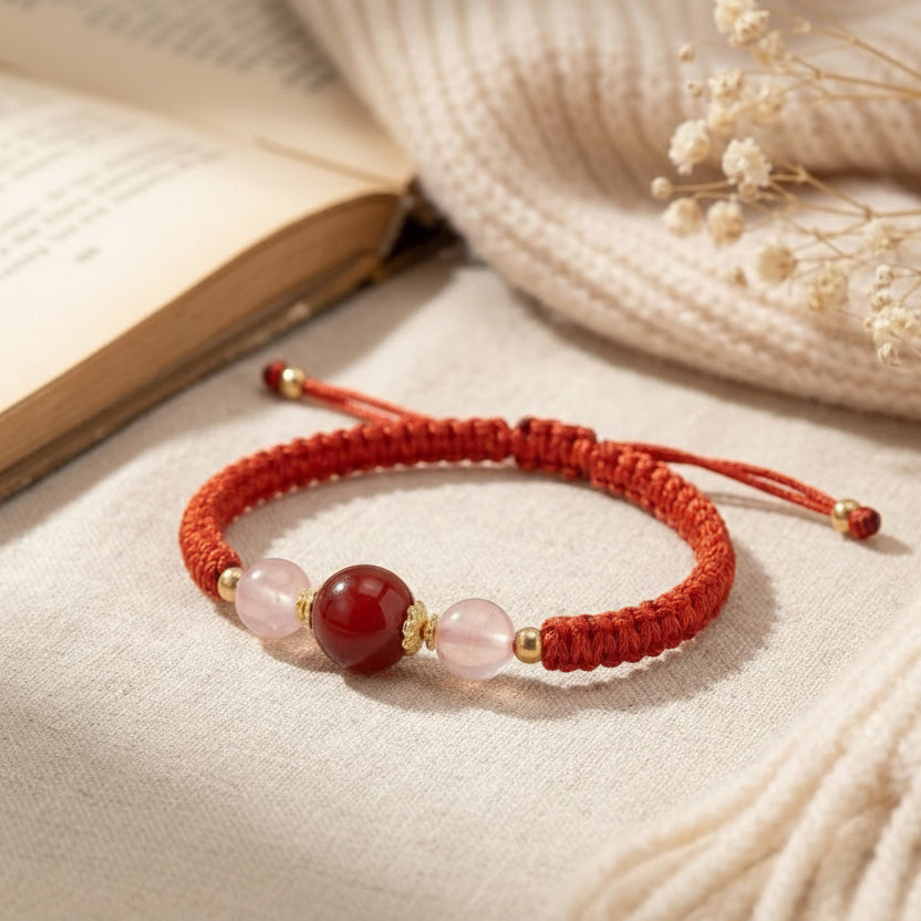 Floral Hexiang Bead Lucky Cord Bracelet