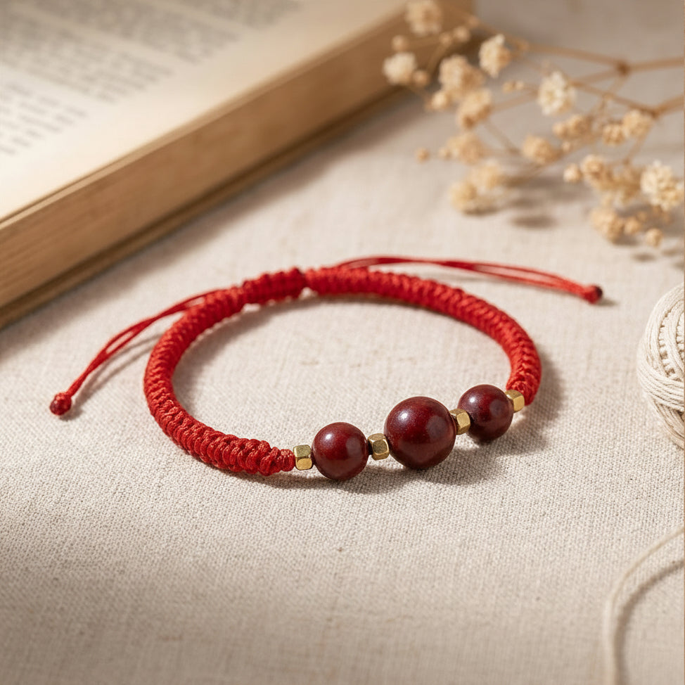 Floral Hexiang Bead Lucky Cord Braided Bracelet