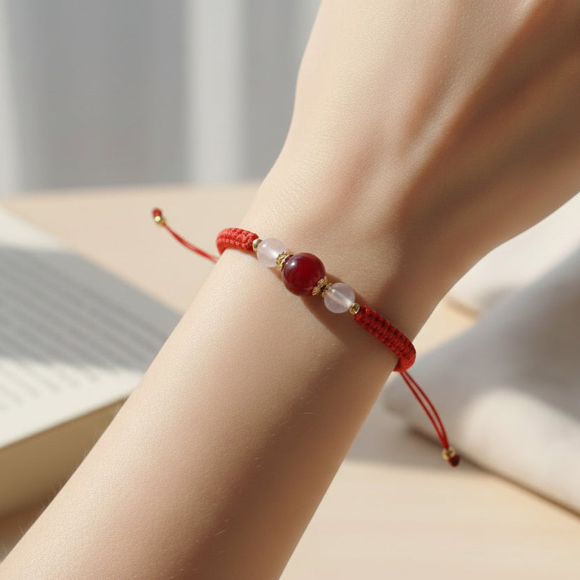 Floral Hexiang Bead Lucky Cord Bracelet
